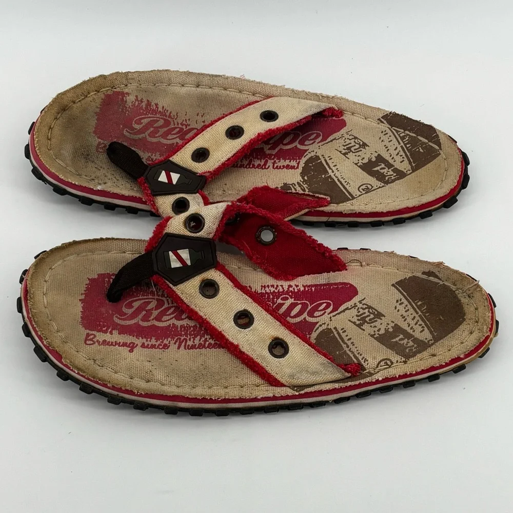Red Stripe Mens Multicolor Graphic Flip‎ Flops Size 11.5